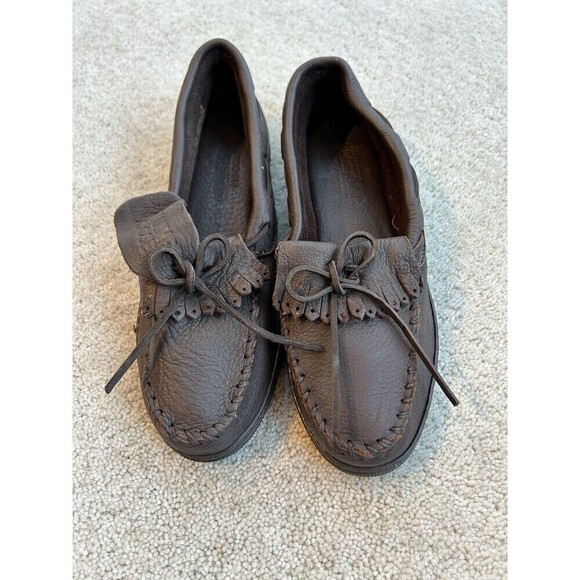 Minnetonka Moccasin Soft Brown Moosehide Kilty Leather Slip-On Classic Women 8.5 - Picture 1 of 9
